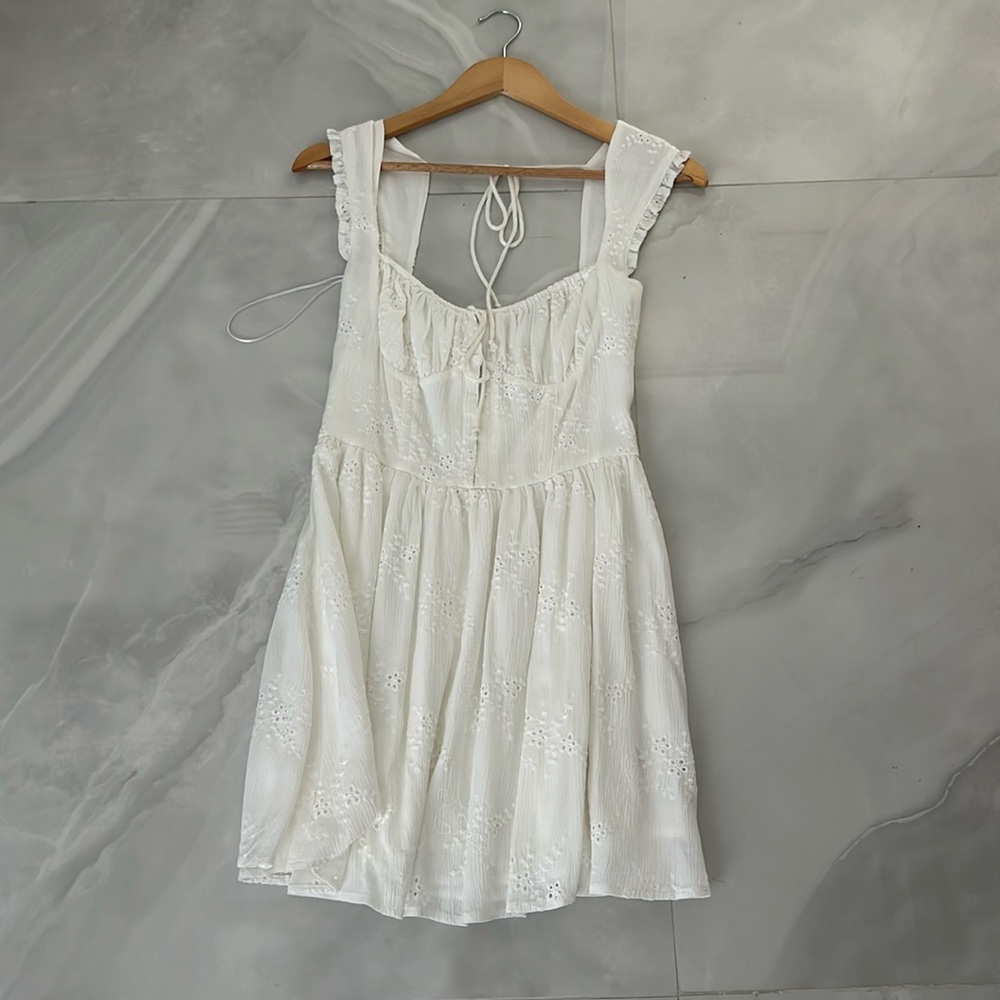 short white floral detailed dress